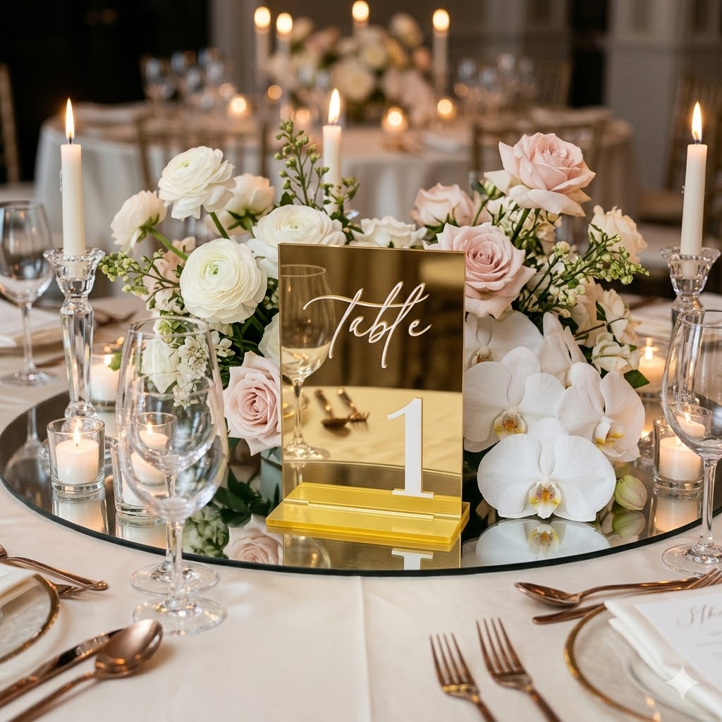 Table Number Gold - Złote Akrylowe Numery na Stół 1-20