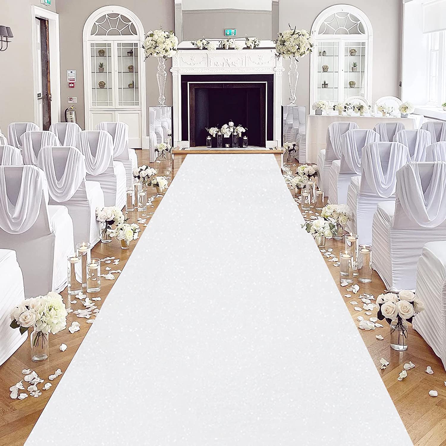 Aisle Runner White - Romantyczny biały dywan ślubny, błyszczący biały