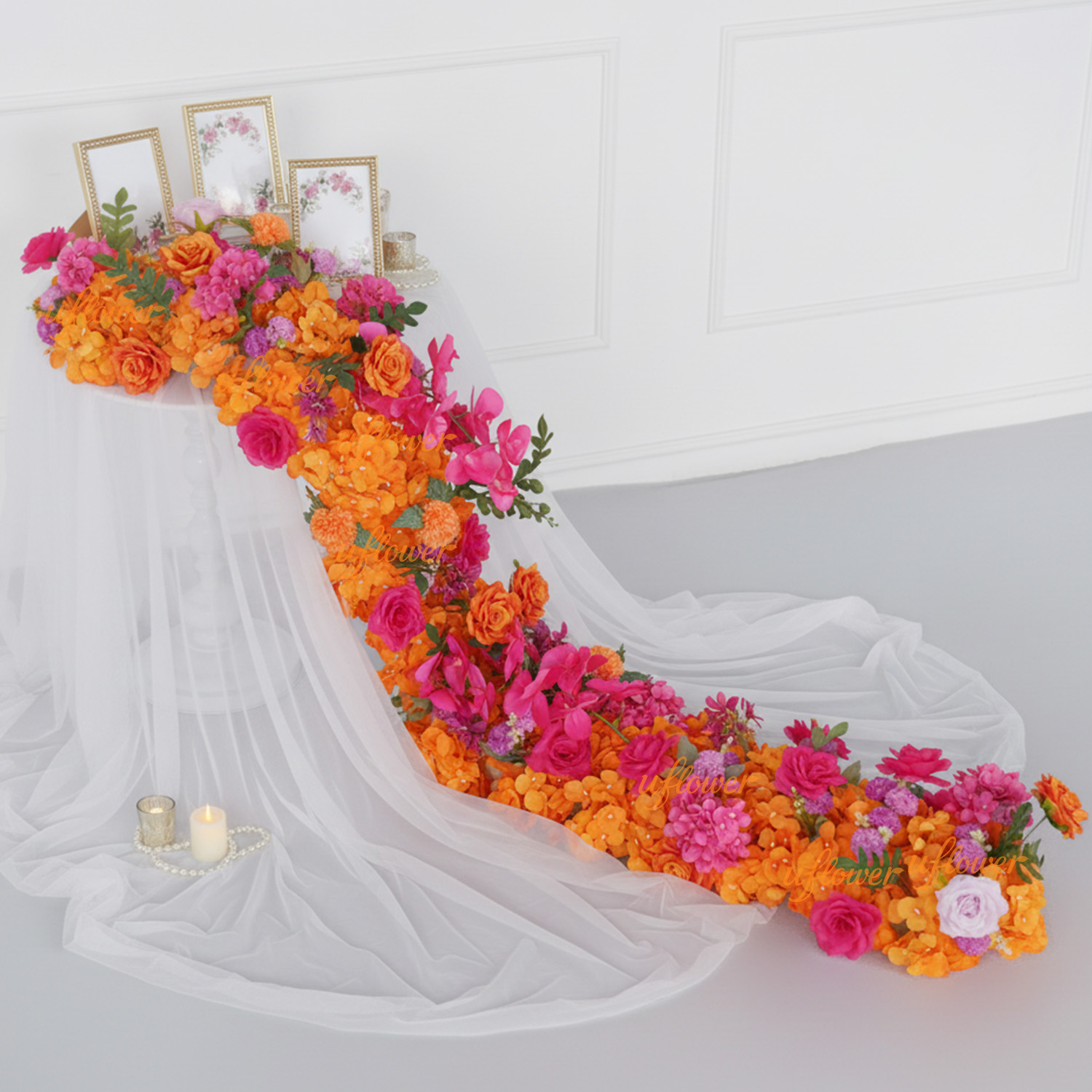 Aisle Runner White - Dekoracje ślubne Uflower, sztuczne kwiaty jedwabne,